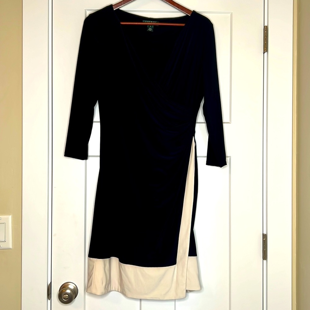 Ralp Lauren stretch Material Classy Black with Ivory detail. Size 12